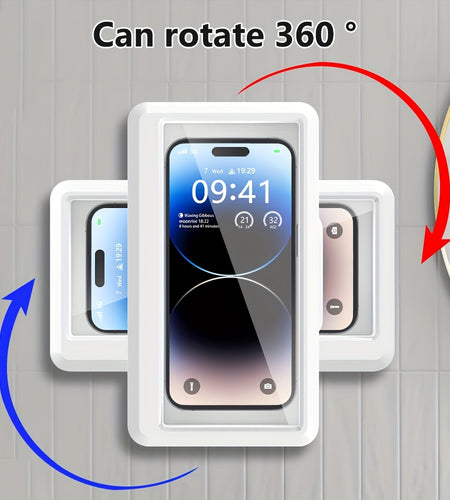 Shower Phone Holder, 360°Rotation Shower Phone Case, Bathroom Wall Mounted Phone Holder, Anti-Fog High Sensitivity Universal Cover Mount Stand, Compatible with 6.8 Inch Cell Phones, Best ForBathroom Tub Kitchen