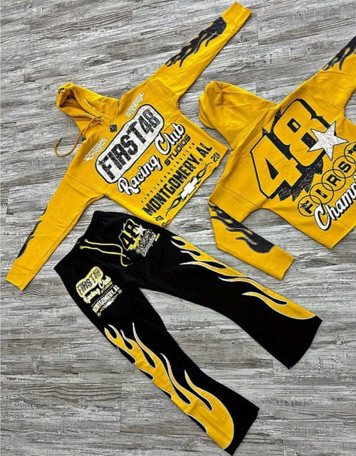 Load image into Gallery viewer, Urban Sweater Set Men&#39;s Hip Hop Drippy Loose Hooded Sweater &amp; Flared Pants Set
