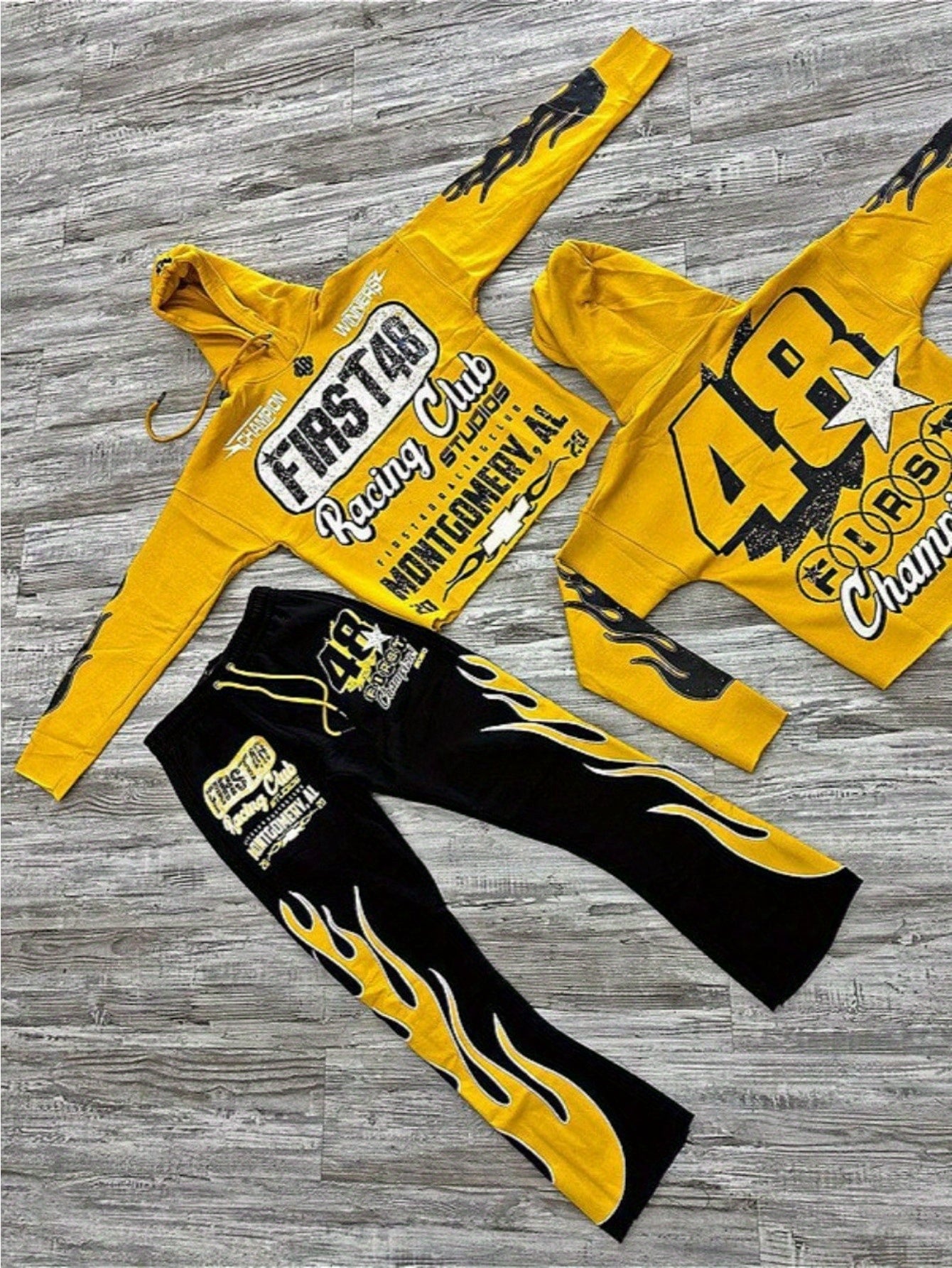 Urban Sweater Set Men's Hip Hop Drippy Loose Hooded Sweater & Flared Pants Set