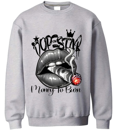 Single-sided Printing Round Neck Sweater, Money Burning Graphic Printing Retro Sweater, Loose Casual, Autumn And Winter Comfortable Wearing Sweater For Men