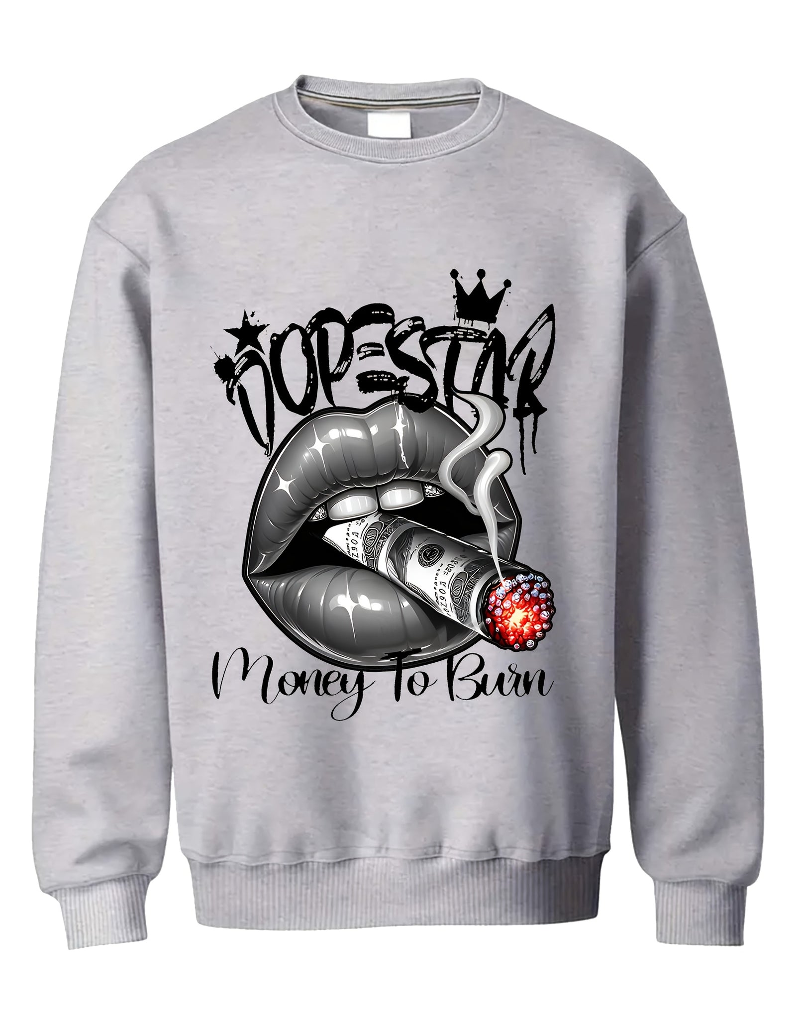 Single-sided Printing Round Neck Sweater, Money Burning Graphic Printing Retro Sweater, Loose Casual, Autumn And Winter Comfortable Wearing Sweater For Men