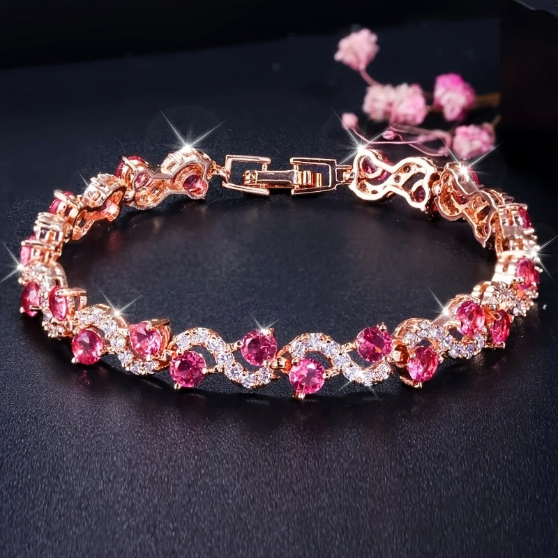 1pc Colorful Wave Crystal Stone Chain Bracelet - Fashionable, Stylish