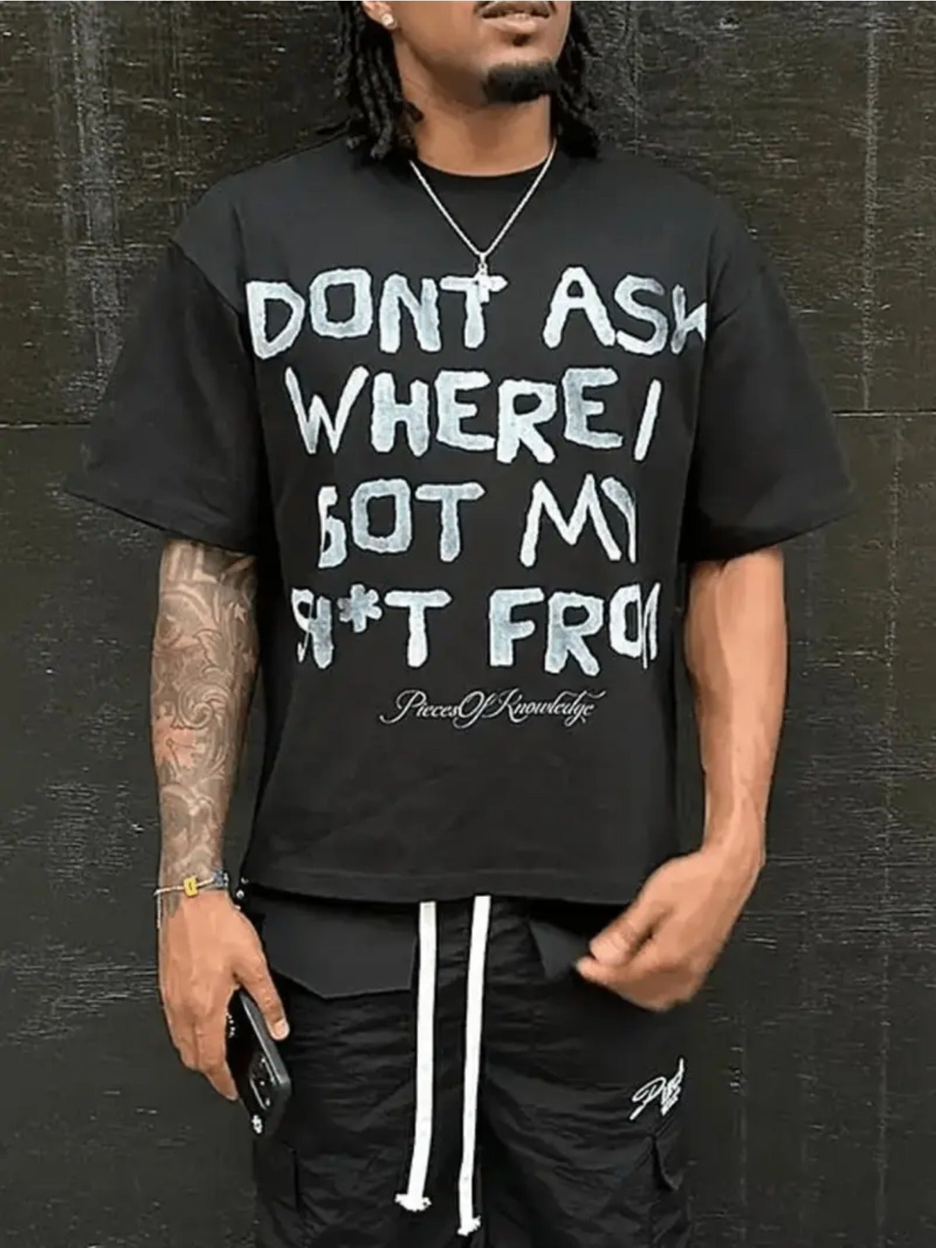 DONT ASK WHERE I GOT MY SH*T FROM - Y2K Style Streetwear 100% T Shirt Vintage Street-Style Graphic T Shirt, Round Neck Short Sleeves