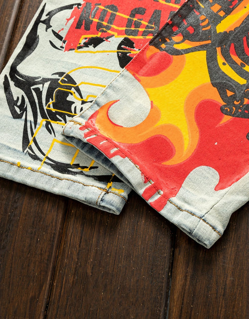 Load image into Gallery viewer, Retro Men&#39;s Graffiti Printed Jeans Street Fashion Trend Zip Fly Regular Fit Slight Stretch Denim
