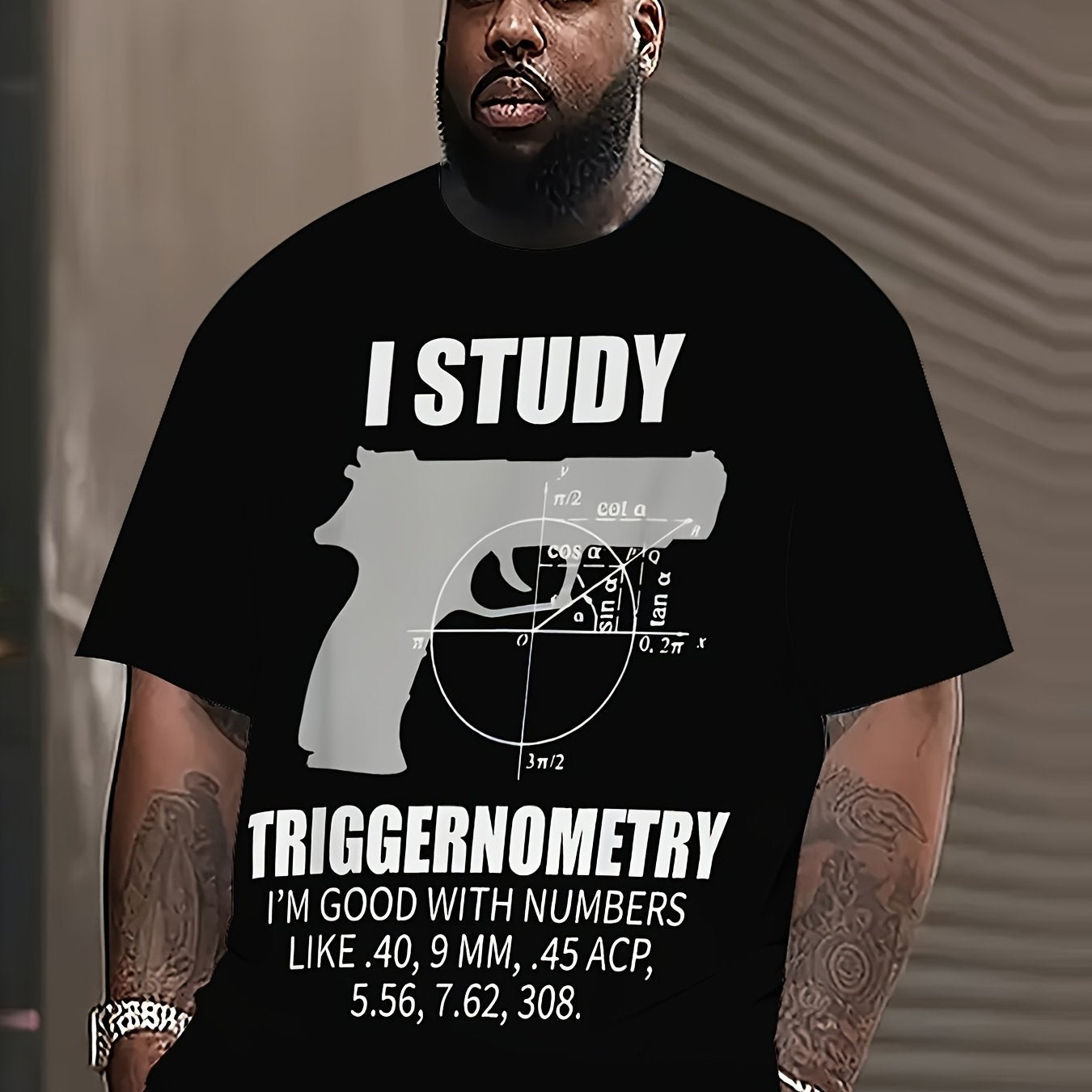 Comfortable Polyester Blend Men's Graphic Tee - I Study Triggernometry Casual/Sporty Style, Round Neck, Non-Transparent PLUS SIZE