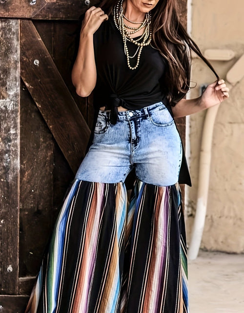 Load image into Gallery viewer, Women&#39;s Patchwork Jeans, Street Distressed Patchwork Flared Wide-leg Pants
