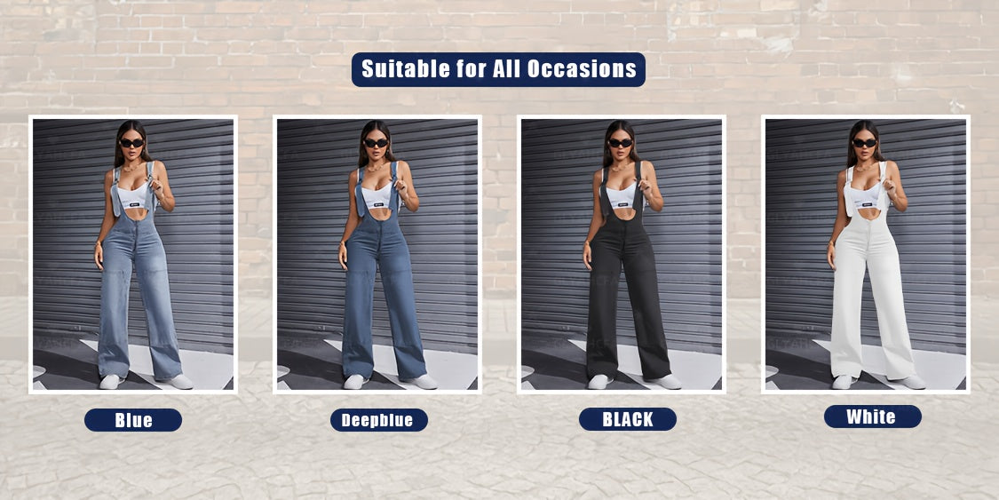 2025 New Women'S Sexy Adjustable Strap Denim Romper Casual Sleeveless High-Waisted Cargo Jeans