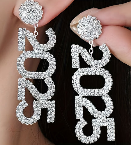 Luxurious 2025 Rhinestone Earrings - Elegant Number Tassel Dangle Jewelry for Women