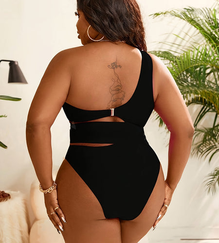 Sexy One-Piece Swimsuit Women's Plus Size Sexy One-Piece Swimsuit | High Elasticity Solid Color Black with Removable Chest Pads | High Waisted Swimsuit