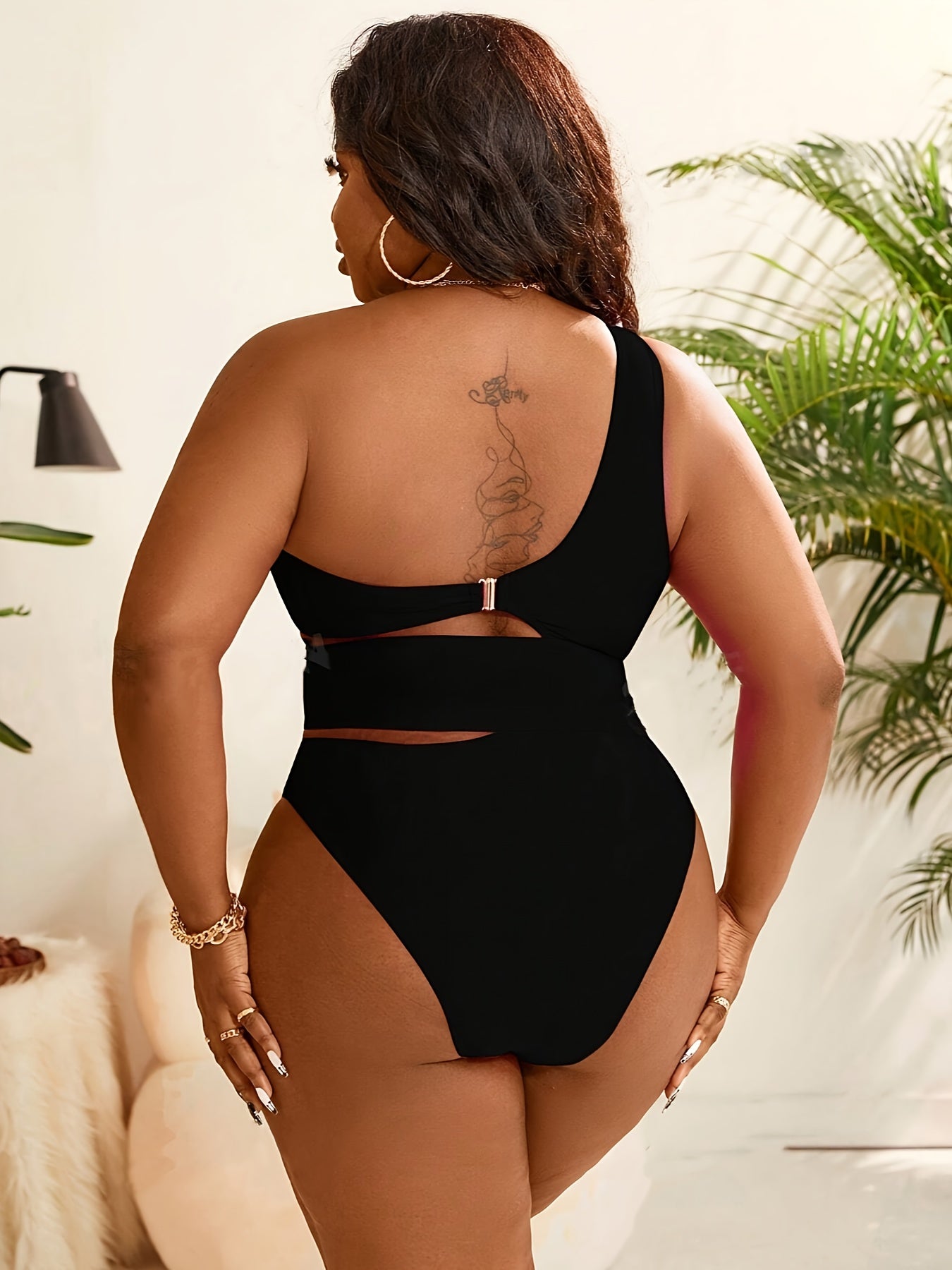 Sexy One-Piece Swimsuit Women's Plus Size Sexy One-Piece Swimsuit | High Elasticity Solid Color Black with Removable Chest Pads | High Waisted Swimsuit
