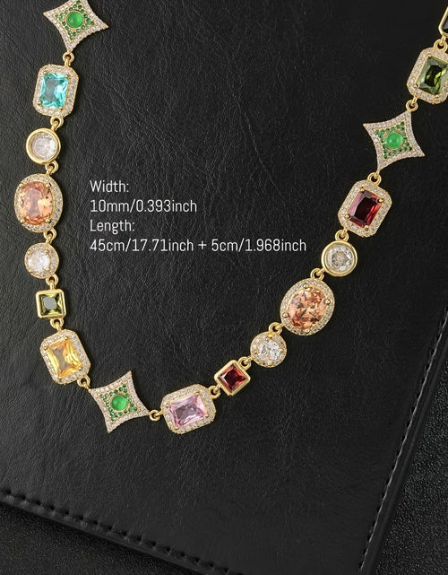 Load image into Gallery viewer, [18K Golden Chain Necklace]  18K Golden Plated Copper Chain Necklace | Glamorous, Hip Hop Style, 45cm + 5cm Extendable | Synthetic Colorful Faux Gemstones, 4-Prong Setting, with Synthetic Zirconia
