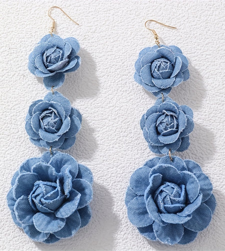 Vibrant Bohemian Rose Drop Earrings - Dazzling Polyester Fabric Flowers, Hypoallergenic Stainless Steel Hooks, No Plating, Ultra-Lightweight Long Tassel Design for Women