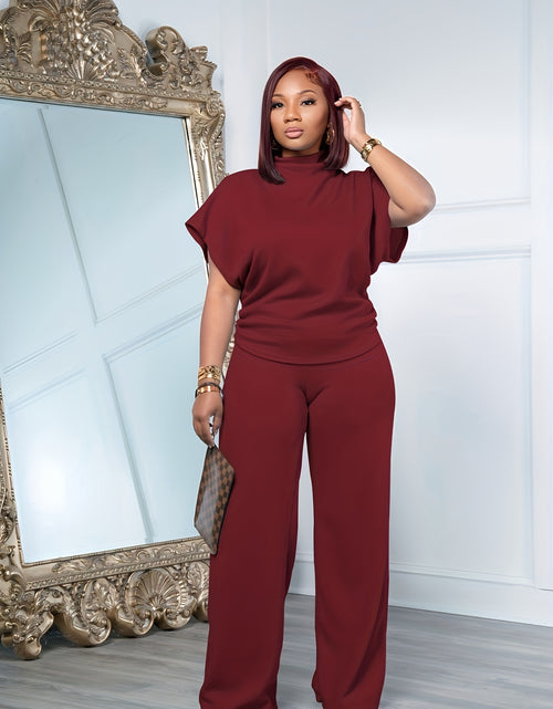 Load image into Gallery viewer, [Spring Casual Set] Two-piece Spring And Summer Casual Set | Women&#39;s Short Sleeved Semi High Neck Loose Top Wide Leg Pants Set, Casual Sports Set
