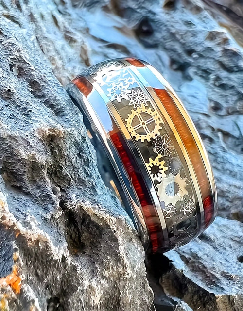 Load image into Gallery viewer, 10mm Titanium 304 Stainless Steel Steel  Punk Style Inlay Machine Gear Design Dome Polishing Ring,
