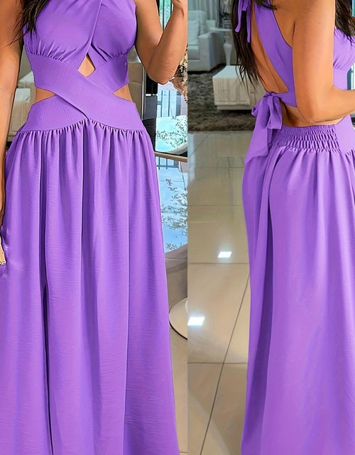 Load image into Gallery viewer, Sexy Backless Women&#39;s Evening Gown | Long Flared Skirt Formal Party Dress with Waist Cross Straps &amp; Open Back, Round Neck Spring Summer Casual to Formal Attire
