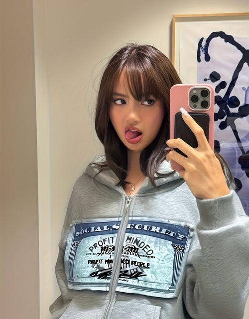 Load image into Gallery viewer, Full-Zip Hoodie with Social Security  - Retro Streetwear Hip-Hop Jacket, Unisex All-Season Casual Pullover with Full-Zip Closure, Regular Fit for Men &amp; Women, Urban Fashion Statement
