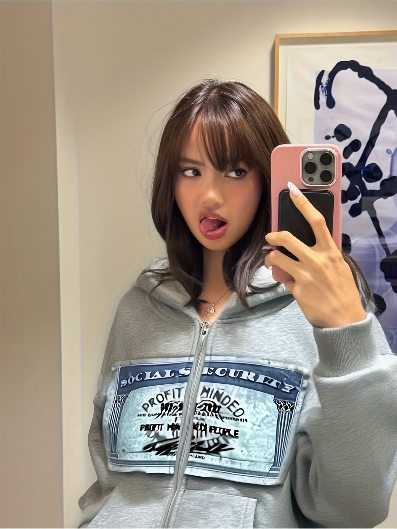 Full-Zip Hoodie with Social Security  - Retro Streetwear Hip-Hop Jacket, Unisex All-Season Casual Pullover with Full-Zip Closure, Regular Fit for Men & Women, Urban Fashion Statement