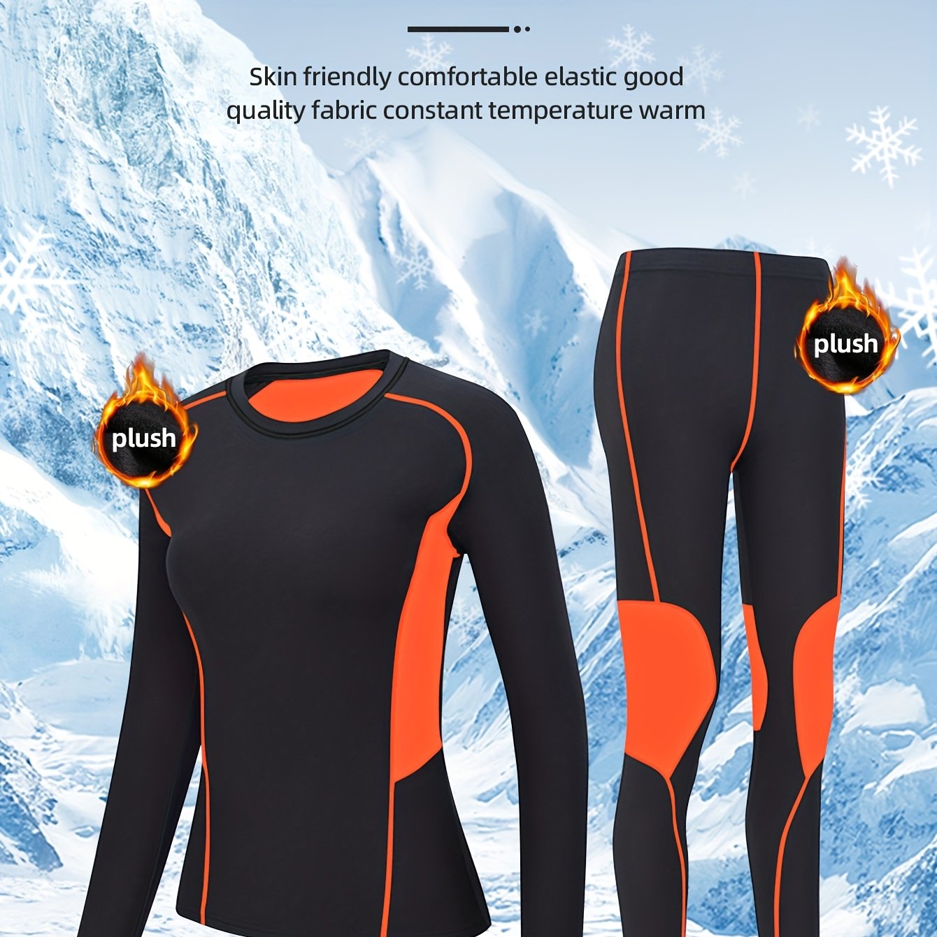 Women 2pcs Winter Sportswear Pants Outdoor Sports Riding Casual Warm Compression Underwear Leggings Set