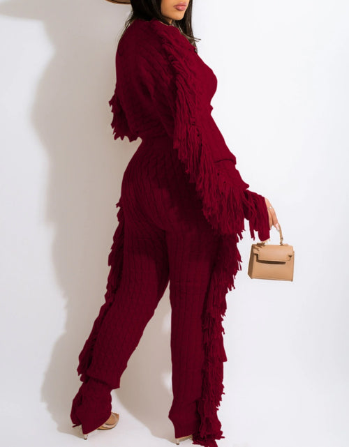 Load image into Gallery viewer, Women Stylish Wine Red Fringe Detail Two - Piece Set  - Stylish Party &amp; Casual Outfit
