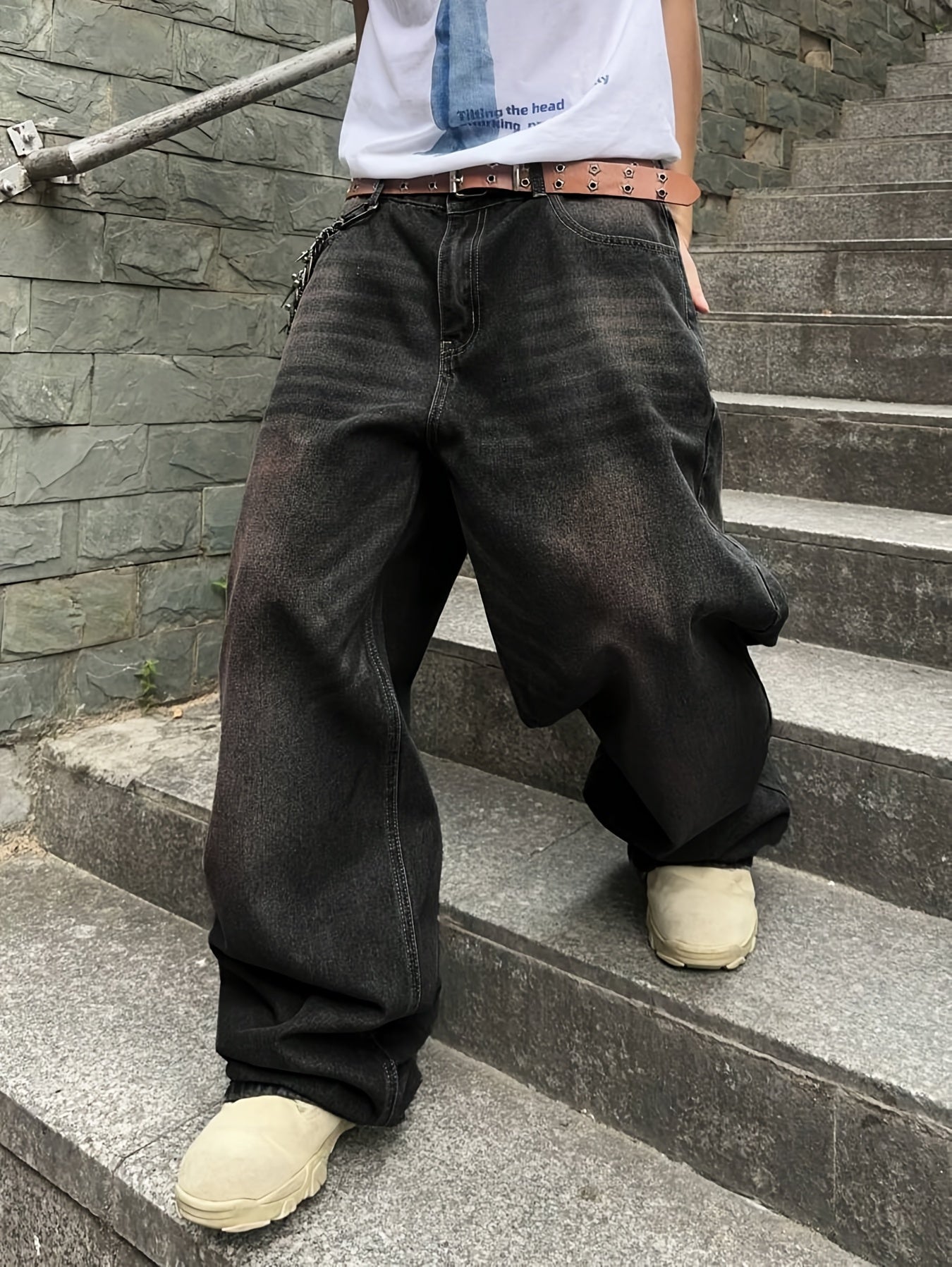 Men Casual Loose Fit Jeans, 90% Cotton 5% Polyester 5% Viscose Blend, Solid Color Washed Denim, All-Season Non-Stretch Woven Fabric, Regular Length, All season Pants | Stylish Casualwear | Non stretch Denim
